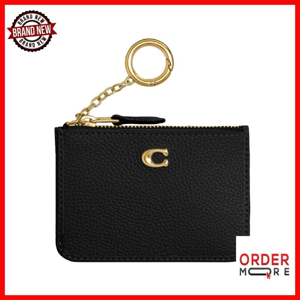 Mini ID Card Case - Polished Leather - Key Ring - Zip Closure